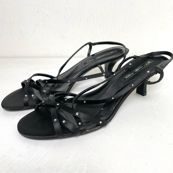 Bandolino Shoes - Vintage 90s Y2K strappy rhinestone satin slingback kitten heels 8
